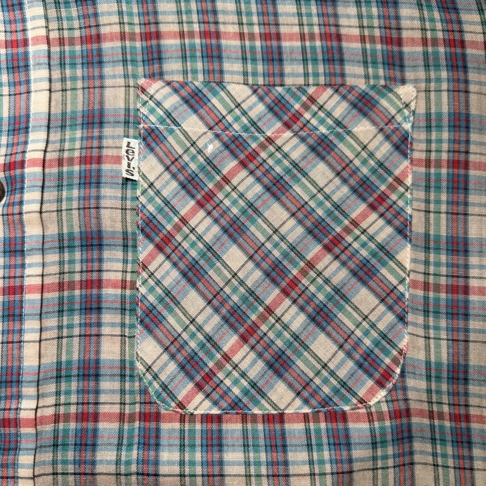 Vtg Levi Strauss‎ & Co Button Shirt Mens L Regular Tan Blue Red Plaid Cotton USA - Picture 4 of 14